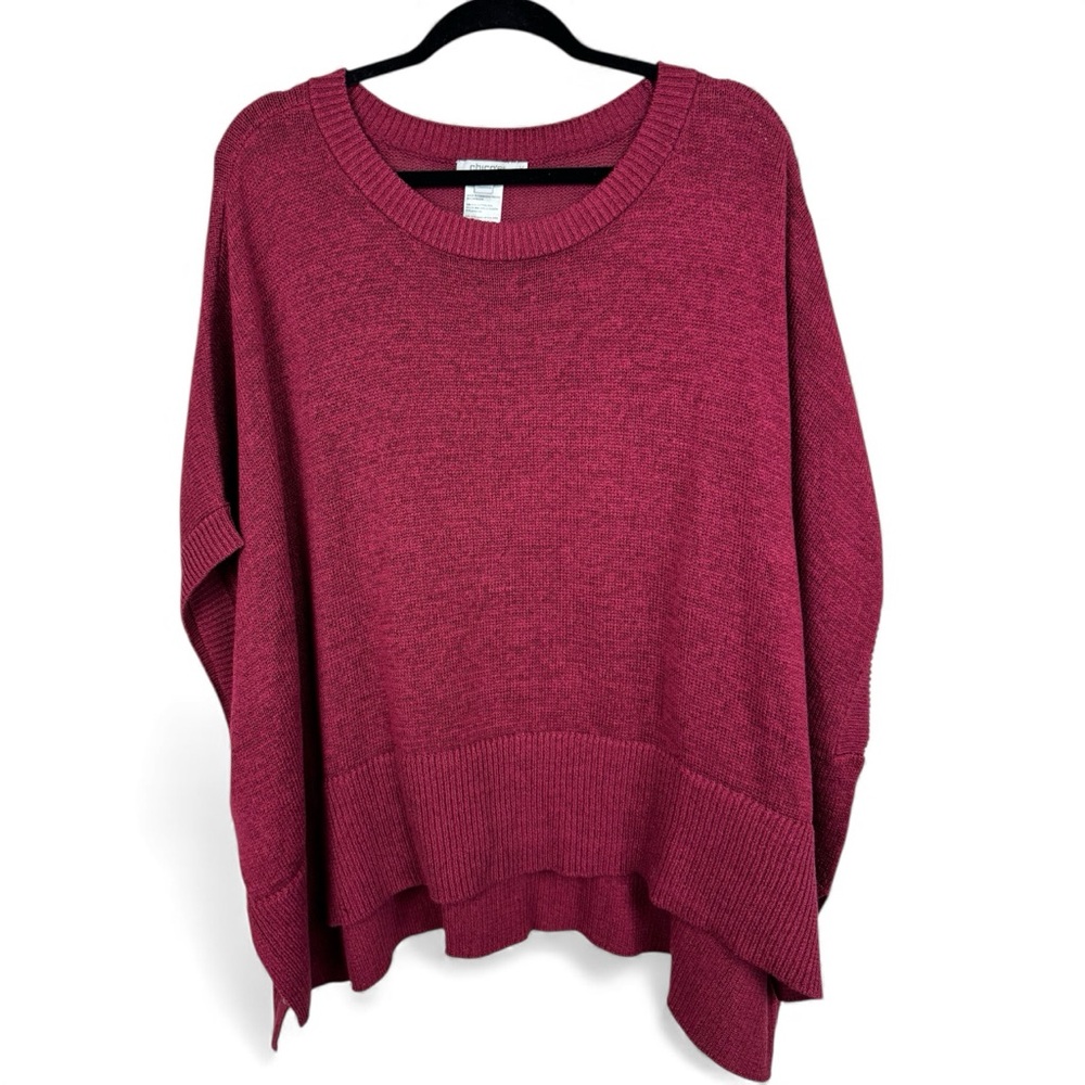 Chicos Short Sleeve Knit Poncho Sweater Maroon Color sz  L/XL